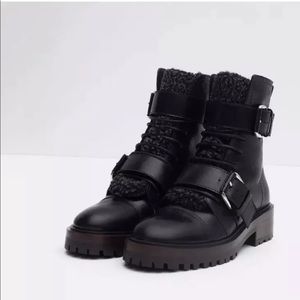 ZARA Black Leather Biker Ankle Boots 40